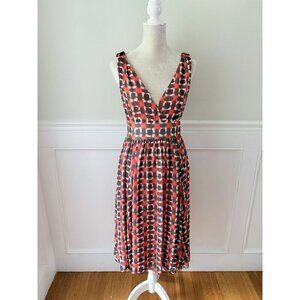 Kate Spade Silk Geometric Print Surplice Fit & Flare Dress 6